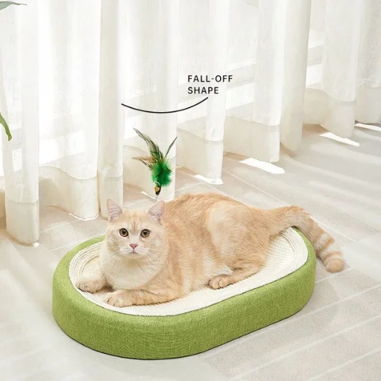 Sisal Cat Scratcher Lounge Bed with Feather Teaser Toy