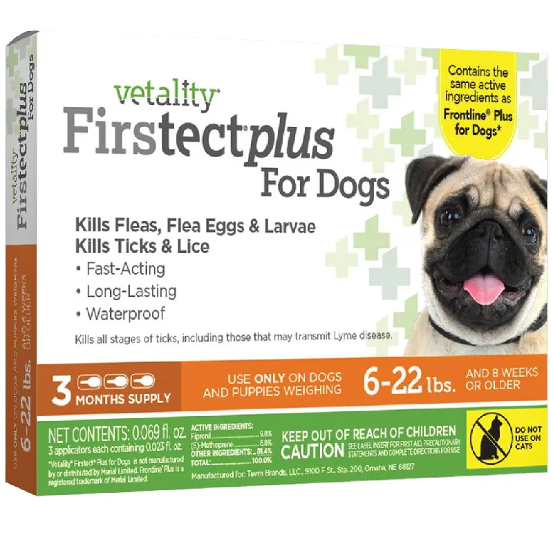 TevraPet Vetality Firstect Plus Flea & Tick Treatment for Dogs, 6-22 lbs